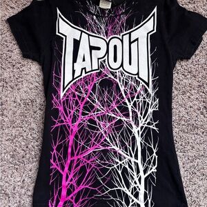 Tapout Black Tee with Vibrant Pink and White Graphics